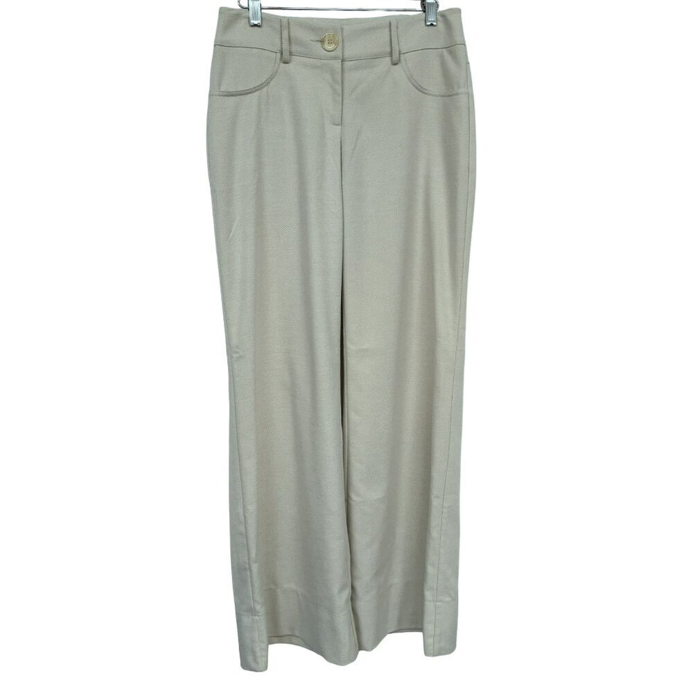 Cache Vintage Ivory Tonal Pattern Wide Leg Trousers Pants Pockets Sz 2 Long USA